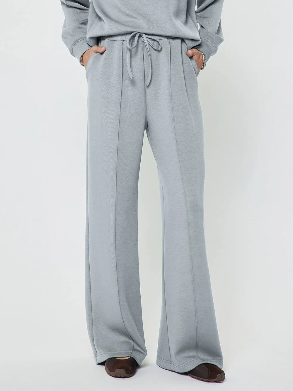 Modal Relaxed Wide-Leg Lounge Sweatshirt And Pants Set in Light Dusty Blue